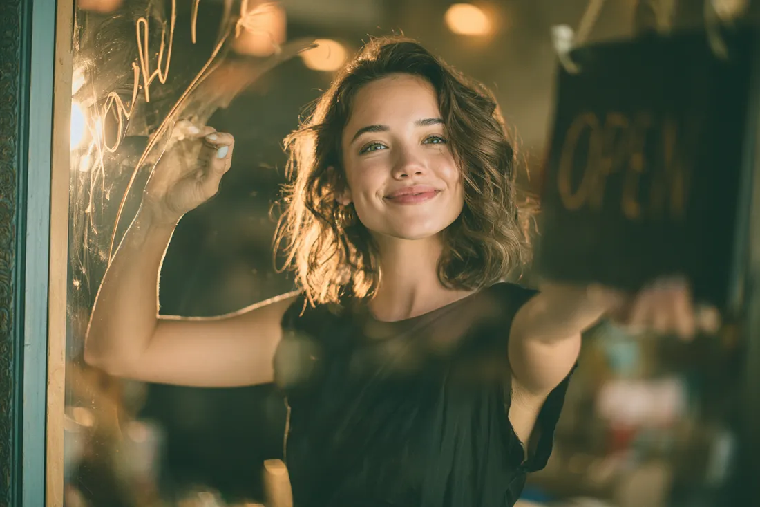 Store owner starting her day with mid-size financing settled